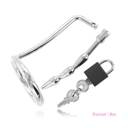 METAL HARD - TESTICLE RING WITH URETHRAL CHASTITY PLUG