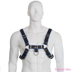 LEATHER BODY - BLUE AND BLACK LEATHER HARNESS CHEST BULLDOG