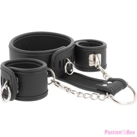   FETISH SUBMISSIVE - VEGAN LEATHER NECKLACE AND HANDCUFFS WITH NOPRENE LINING