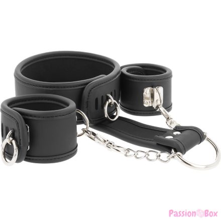 FETISH SUBMISSIVE - VEGAN LEATHER NECKLACE AND HANDCUFFS WITH NOPRENE LINING