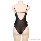 SUBBLIME - QUEEN PLUS FLORAL LACE AND FRINGED BLACK TEDDY