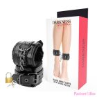 DARKNESS - ADJUSTABLE BLACK LEATHER ANKLE HANDCUFFS WITH PADLOCK