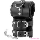 DARKNESS - BLACK ADJUSTABLE LEATHER HANDCUFFS WITH LINING