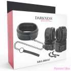 DARKNESS - BLACK LEATHER HANDCUFFS AND COLLAR