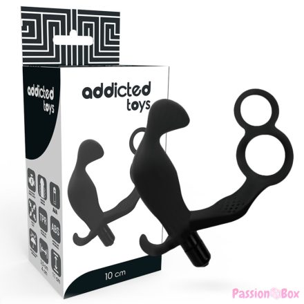 ADDICTED TOYS - ANAL PLUG WITH DOUBLE PENIS RING AND TESTICLES BLACK