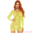 LEG AVENUE - CROCHET LACE LONG SLEEVE MINI DRESS NEON ONE SIZE