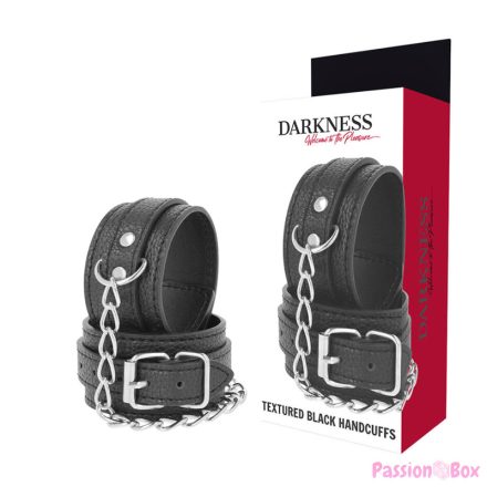 DARKNESS - BLACK TEXTURED LEATHER HANDCUFFS