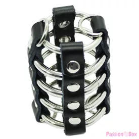   OHMAMA FETISH - PENIS CAGE WITH METAL RINGS AND LEATHER STRAPS