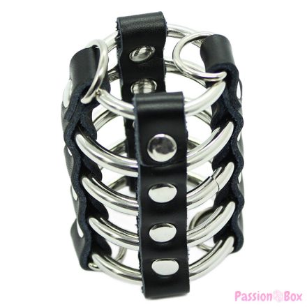 OHMAMA FETISH - PENIS CAGE WITH METAL RINGS AND LEATHER STRAPS