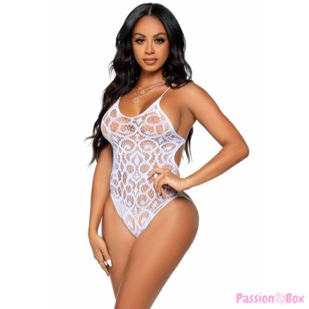 LEG AVENUE - SEAMLESS SCROLL LACE TEDDY - WHITE