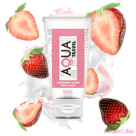 AQUA TRAVEL - STRAWBERRY CREAM FLAVOUR WATERBASED LUBRICANT - 50 ML