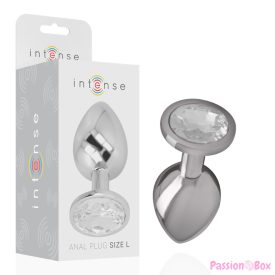   INTENSE - ALUMINUM METAL ANAL PLUG WITH SILVER CRYSTAL SIZE L