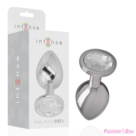 INTENSE - ALUMINUM METAL ANAL PLUG WITH SILVER CRYSTAL SIZE L