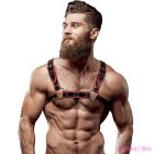 FETISH SUBMISSIVE ATTITUDE - MENS ECO-LEATHER CHEST HARNESS BLACK/RED