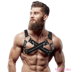  FETISH SUBMISSIVE ATTITUDE - ADJUSTABLE NEOPRENE CROSS-OVER CHEST BULLDOG HARNESS WITH ZIPPERS FOR MEN