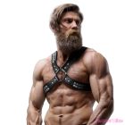FETISH SUBMISSIVE ATTITUDE - MENS CROSSED CHEST ECO-LEATHER HARNESS WITH RIVETS