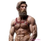 FETISH SUBMISSIVE ATTITUDE - MENS ECO-LEATHER CHEST BULLDOG HARNESS BLACK/RED