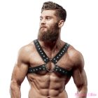 FETISH SUBMISSIVE ATTITUDE - MENS CROSS-OVER ECO-LEATHER CHEST HARNESS WITH STUDS