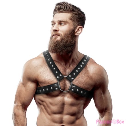FETISH SUBMISSIVE ATTITUDE - MENS CROSS-OVER ECO-LEATHER CHEST HARNESS WITH STUDS