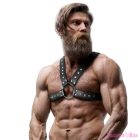 FETISH SUBMISSIVE ATTITUDE - MENS CROSS-OVER ECO-LEATHER CHEST HARNESS WITH STUDS