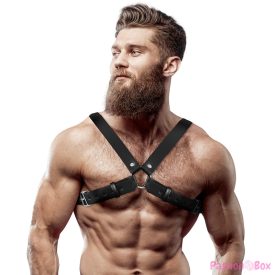   FETISH SUBMISSIVE ATTITUDE - MENS ADJUSTABLE ECO-LEATHER CROSS CHEST BULLDOG HARNESS