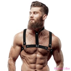   FETISH SUBMISSIVE ATTITUDE - ADJUSTABLE ECO-LEATHER CHEST HARNESS WITH NECKLACE FOR MEN