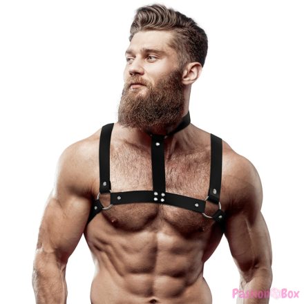 FETISH SUBMISSIVE ATTITUDE - ADJUSTABLE ECO-LEATHER CHEST HARNESS WITH NECKLACE FOR MEN