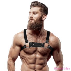   FETISH SUBMISSIVE ATTITUDE - MENS ECO-LEATHER BULLDOG CHEST HARNESS SIZE M/L