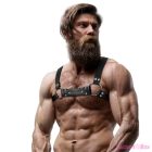 FETISH SUBMISSIVE ATTITUDE - MENS ECO-LEATHER BULLDOG CHEST HARNESS SIZE M/L