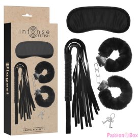   INTENSE - FETISH EROTIC PLAYSET 1 WITH HANDCUFFS, BLIND MASK AND FLOGGER