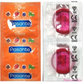 PASANTE - CONDOMS FLAVOR STRAWBERRY BAG 144 UNITS