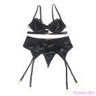 SUBBLIME - SET OF 3 PIECES BRA + THONG + LACE GARTER BLACK S/M