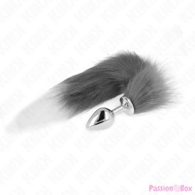   KINK - ANAL PLUG SIZE M 8 X 3.5 CM WITH SYNTHETIC TAIL 40 CM GREY AND WHITE