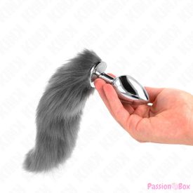   KINK - ANAL PLUG SIZE L 10 X 4 CM WITH SYNTHETIC TAIL 40 CM GREY AND WHITE