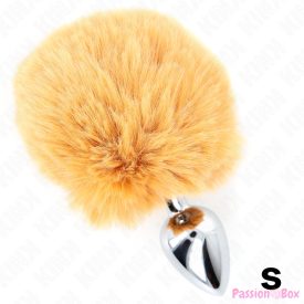   KINK - STAINLESS STEEL PLUG 7 x 3 CM WITH BEIGE FAUX FUR RABBIT TAIL 8 CM