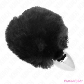   KINK - STAINLESS STEEL PLUG 7 x 3 CM WITH BLACK FAUX FUR RABBIT TAIL 8 CM