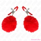 KINK - FAUX FUR BALL NIPPLE CLAMP RED 6 CM