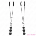 KINK - GOLD THIN NIPPLE CLAMPS WITH 3 BLACK GLASS BEADS 7 CM