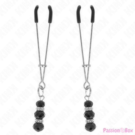 KINK - GOLD THIN NIPPLE CLAMPS WITH 3 BLACK GLASS BEADS 7 CM