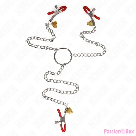 KINK - BELL TRIPLE NIPPLE AND CLIT CLAMPS RED WITH CHAIN 30 CM