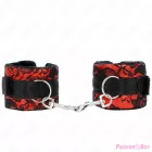 KINK - SHORT VELVET LACE WRIST RESTRAINTS AND NYLON BIND RED / BLACK 23 X 6.5 CM