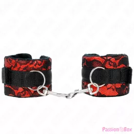   KINK - SHORT VELVET LACE WRIST RESTRAINTS AND NYLON BIND RED / BLACK 23 X 6.5 CM