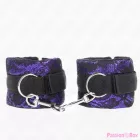 KINK - SHORT VELVET LACE WRIST RESTRAINTS AND NYLON BIND PURPLE / BLACK 23 X 6.5 CM