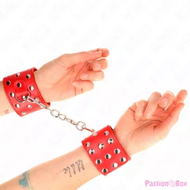   KINK - WRIST RESTRAINTS WITH SNAP FASTEN FULL OF RIVETS RED ADJUSTABLE 19-24 CM X 5.5 CM