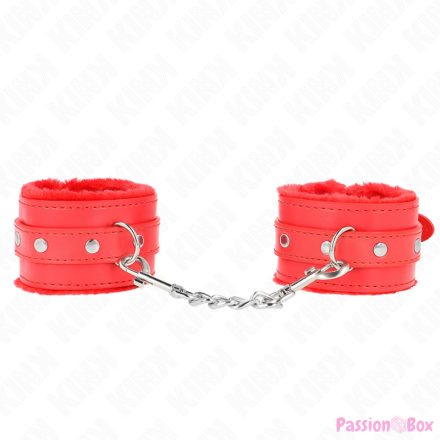 KINK - PREMIUM FUR LINED WRIST RESTRAINTS RED WITH RED BELT ADJUSTABLE 17-29 CM X 6 CM