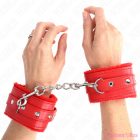 KINK - PREMIUM FUR LINED WRIST RESTRAINTS RED WITH RED BELT ADJUSTABLE 17-29 CM X 6 CM