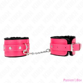   KINK - PREMIUM FUR LINED WRIST RESTRAINTS BLACK WITH RASPBERRY ROSE BELT ADJUSTABLE 17-29 CM X 6 CM