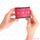 KINK - PREMIUM FUR LINED WRIST RESTRAINTS BLACK WITH RASPBERRY ROSE BELT ADJUSTABLE 17-29 CM X 6 CM
