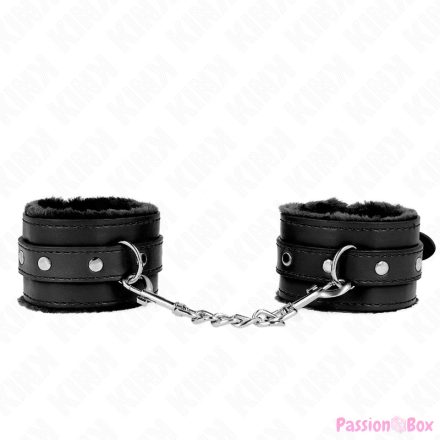 KINK - PREMIUM FUR LINED WRIST RESTRAINTS BLACK WITH BLACK BELT ADJUSTABLE 17-29 CM X 6 CM
