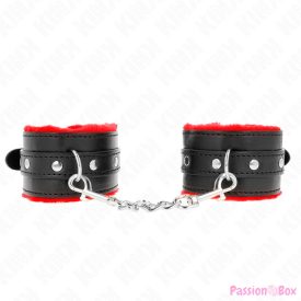   KINK - PREMIUM FUR LINED WRIST RESTRAINTS RED WITH BLACK BELT ADJUSTABLE 17-29 CM X 6 CM